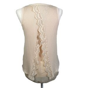 Blue Rain USA Knit Tank Sleeveless Crochet Open Sheer Back Cream Ivory Size S